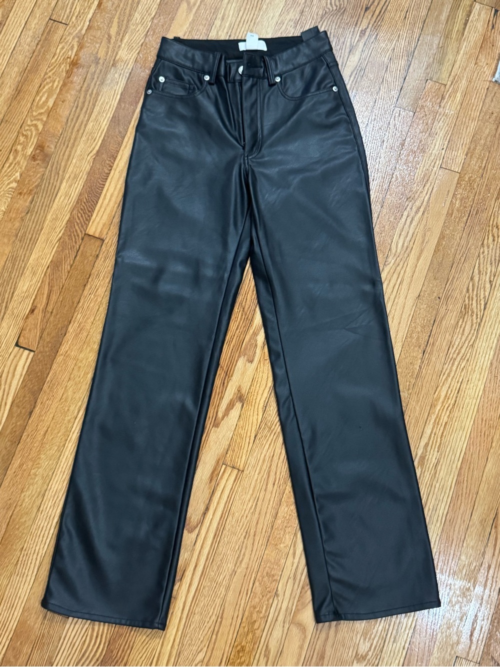 H&M Black Faux-Leather Straight-Leg Jeans